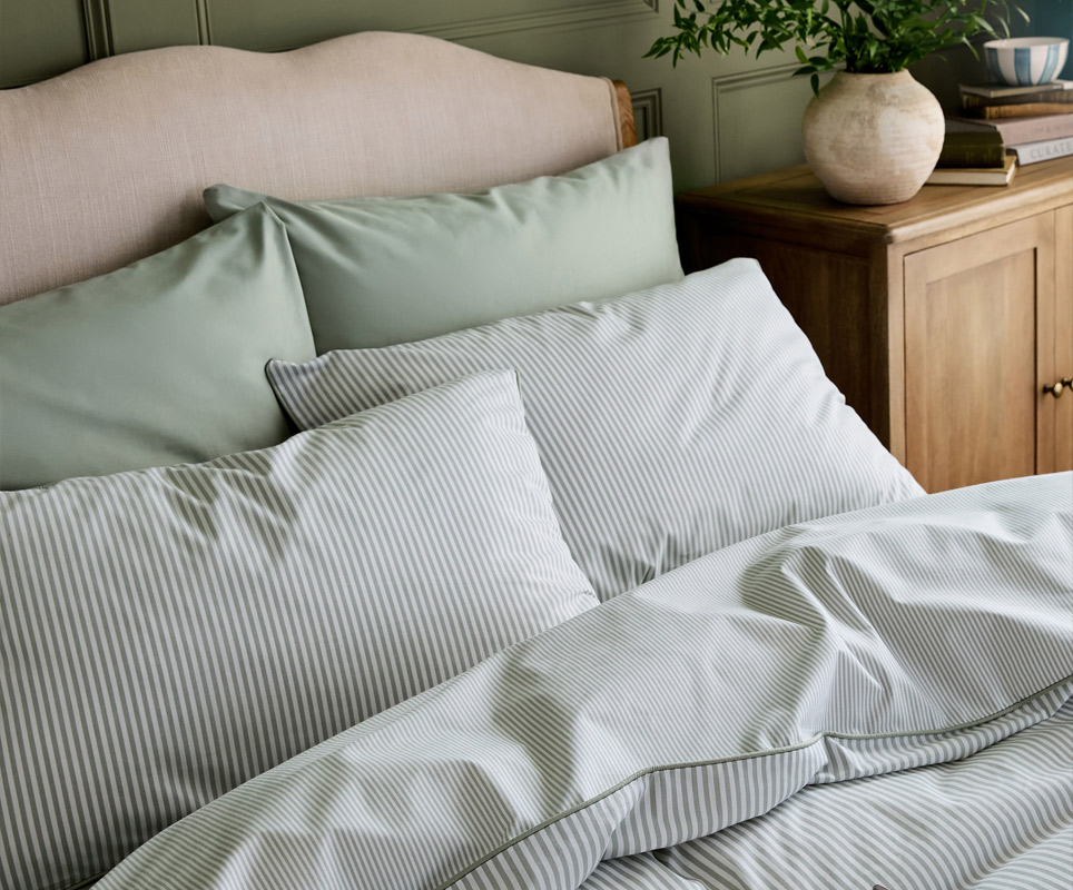 organic and fairtrade cotton sage green stripe bedding set | Dip & Doze Blog